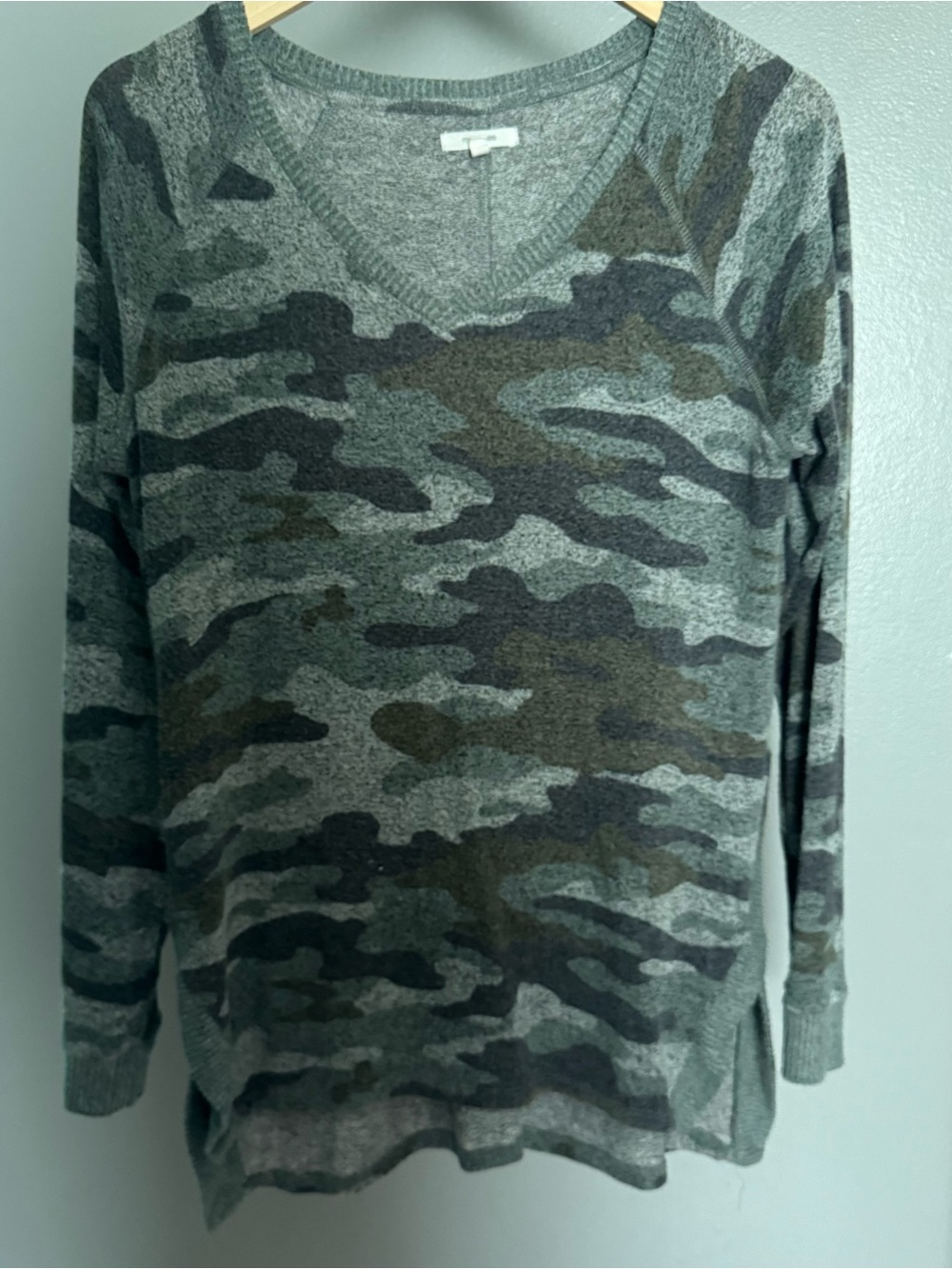 Maurices Gray and Olive Camo V-Neck Sweater